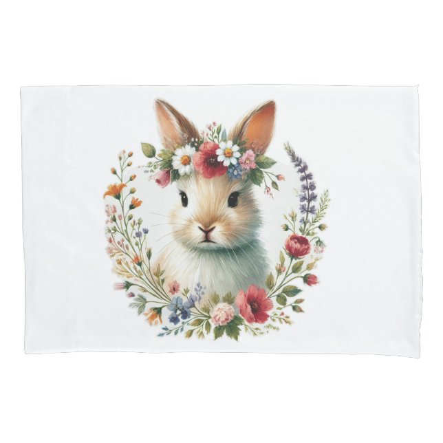 Whimsical Bunny Face Pillow Case (Front)