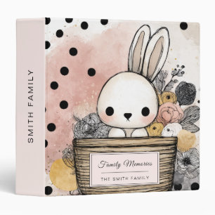 Whimsical Bunny Floral Watercolor Art 3 Ring Binder