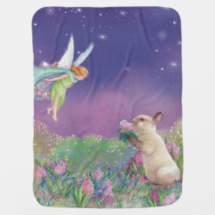 Whimsical Bunny & Flower Fairy, Magical Garden Baby Blanket