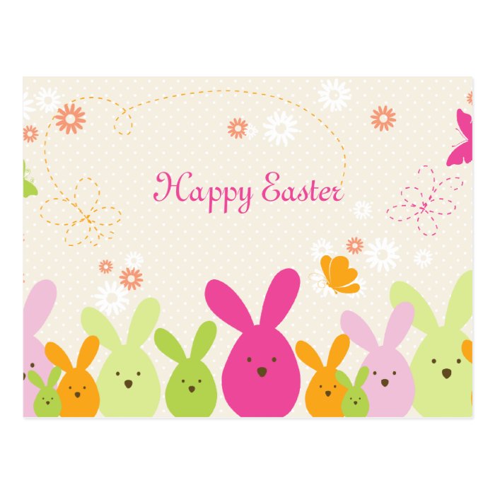 Whimsical bunny & flowers happy easter postcard | Zazzle