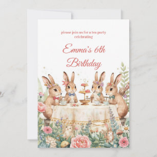 Whimsical Bunny Garden Tea Party Birthday Invitation