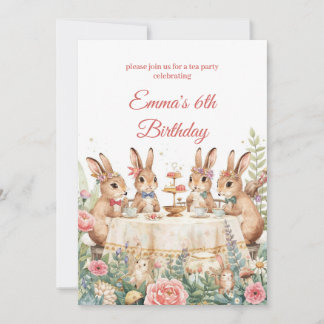 Whimsical Bunny Garden Tea Party Birthday Invitation