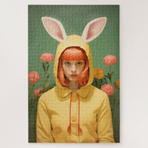 Whimsical Bunny-Hooded Girl Jigsaw Puzzle