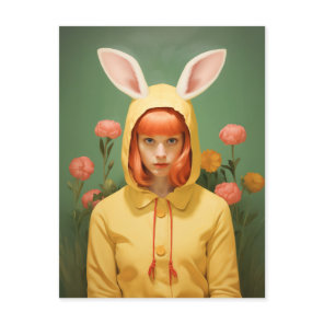 Whimsical Bunny-Hooded Girl Postcard