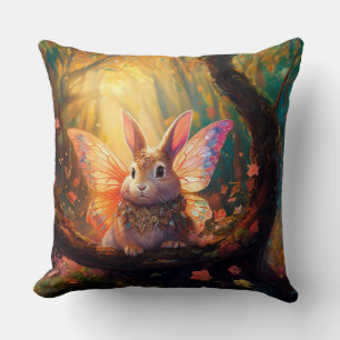 Whimsical bunny in an enchanted forest throw pillow
