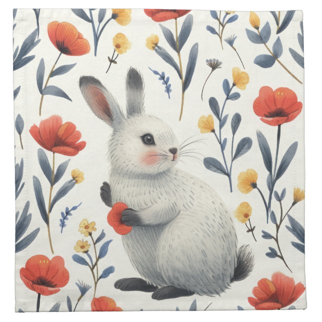 Whimsical Bunny Meadow Easter Brunch Cloth Napkin (Front)