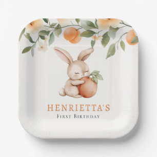 Whimsical Bunny Peach Garden Baby Shower Paper Plates