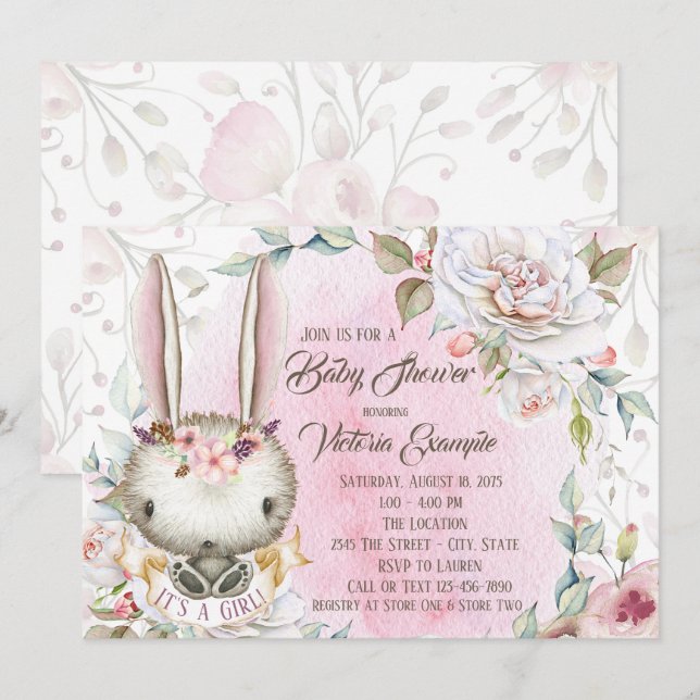 Whimsical Bunny Rabbit Baby Shower Invitations (Front/Back)