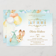 Whimsical Bunny Rabbit Balloons Baby Shower Boy Invitation