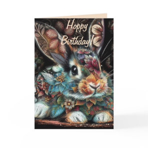Whimsical Bunny Rabbit Floral Abstract Birthday Card