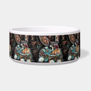 Whimsical Bunny Rabbit Floral Abstract Black Teal  Bowl