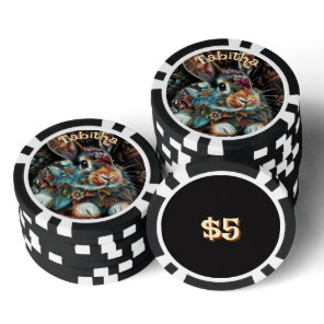 Whimsical Bunny Rabbit Floral Personalized Poker Chips