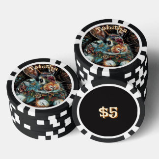 Whimsical Bunny Rabbit Floral Personalized Poker Chips