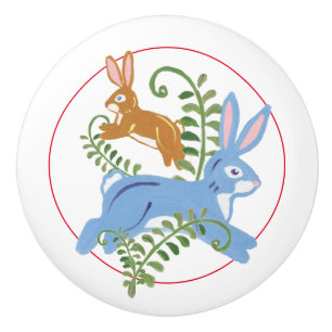 Whimsical Bunny Rabbit Folk Rustic Nursery Child Ceramic Knob