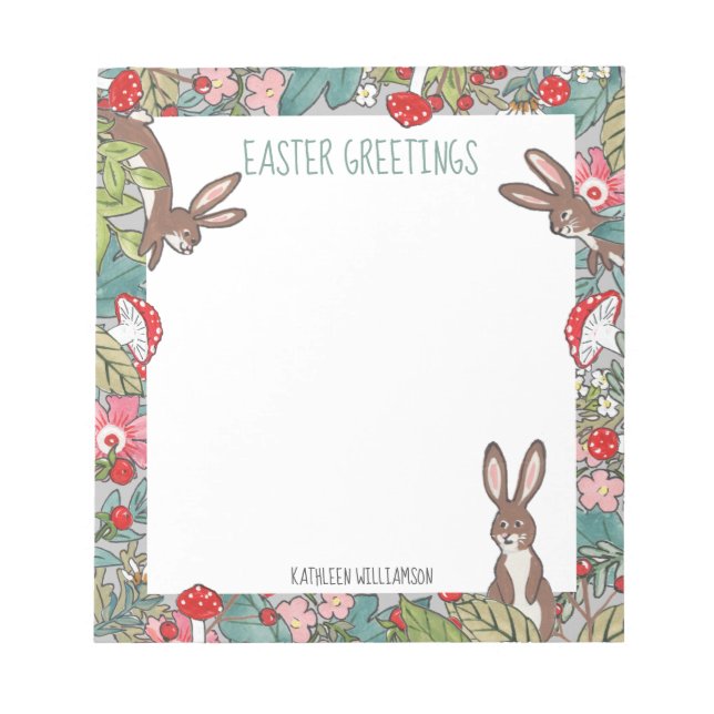 Whimsical Bunny Rabbit Mushroom Easter Custom Notepad (Front)