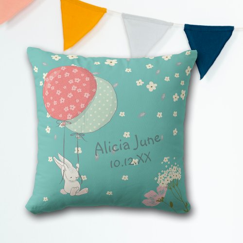 Whimsical Bunny Rabbit Template Nursery Throw Pillow