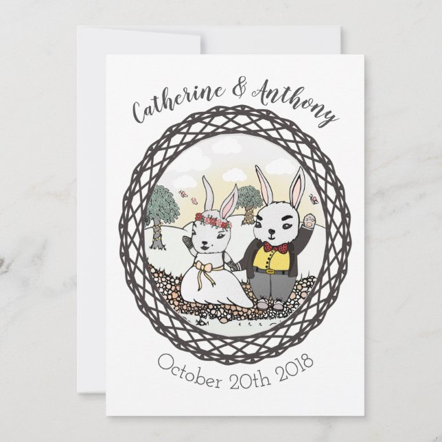 Whimsical Bunny Rabbit Wedding Invitation (Back)