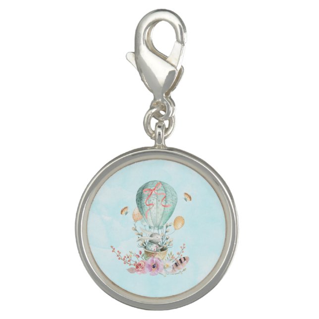 Whimsical Bunny Riding in a Hot Air Balloon Charm (Front)