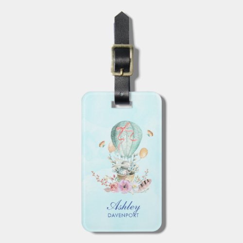 Whimsical Bunny Riding in a Hot Air Balloon Custom Luggage Tag
