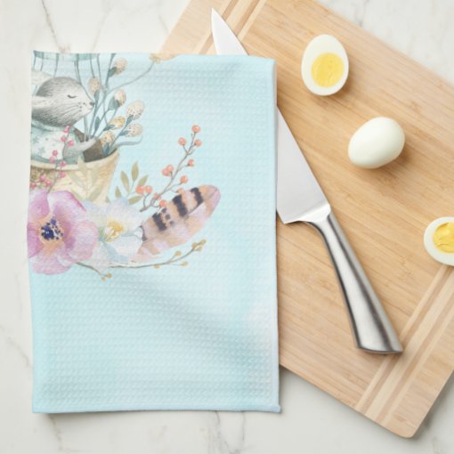 Whimsical Bunny Riding in a Hot Air Balloon Kitchen Towel | Zazzle