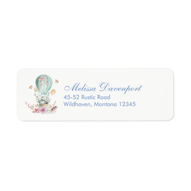 Whimsical Bunny Riding in a Hot-Air Balloon Label (Front)