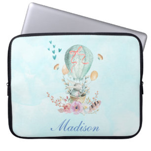Whimsical Bunny Riding in a Hot Air Balloon Laptop Sleeve