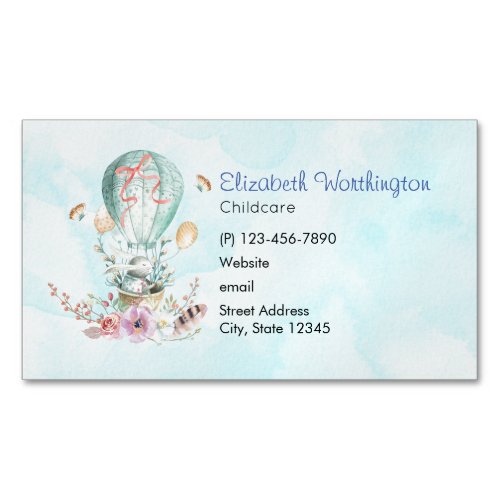 Whimsical Bunny Riding in a Hot Air Balloon Magnetic Business Card
