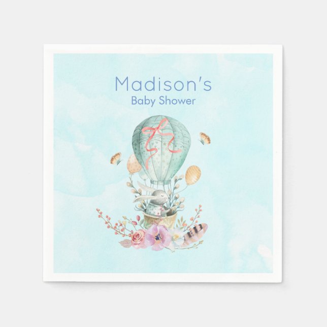 Whimsical Bunny Riding in a Hot Air Balloon Napkins (Front)
