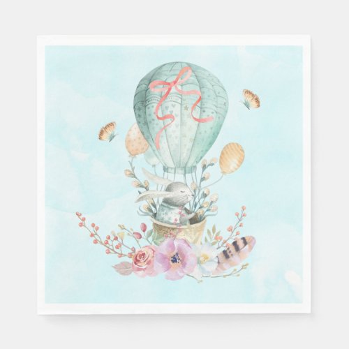 Whimsical Bunny Riding in a Hot Air Balloon Napkins