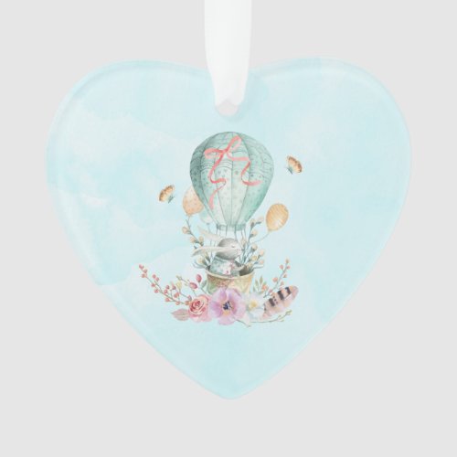 Whimsical Bunny Riding in a Hot Air Balloon Ornament