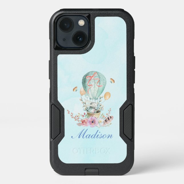 Whimsical Bunny Riding in a Hot Air Balloon Otterbox iPhone Case (Back)