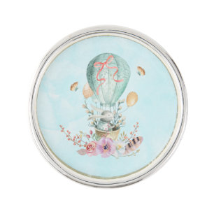 Whimsical Bunny Riding in a Hot Air Balloon Pin