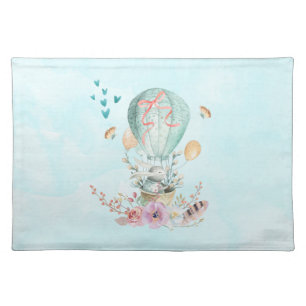 Whimsical Bunny Riding in a Hot Air Balloon Placemat