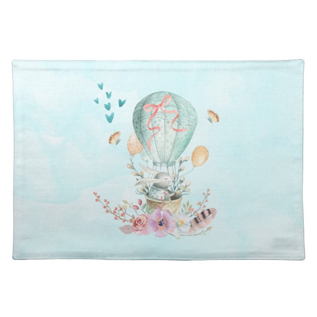Whimsical Bunny Riding in a Hot Air Balloon Placemat (Front)