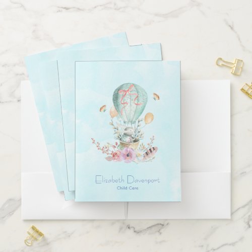 Whimsical Bunny Riding in a Hot Air Balloon Pocket Folder