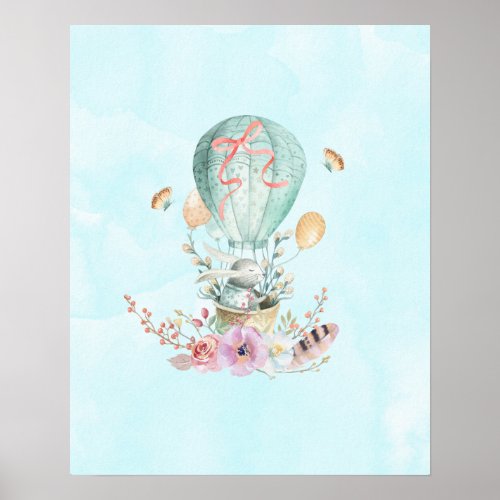 Whimsical Bunny Riding in a Hot Air Balloon Poster