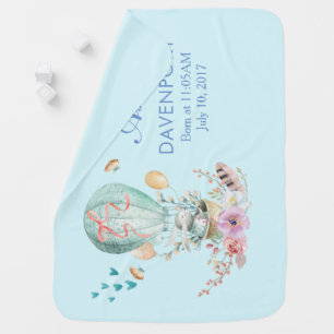 Whimsical Bunny Riding in a Hot Air Balloon Receiving Blanket