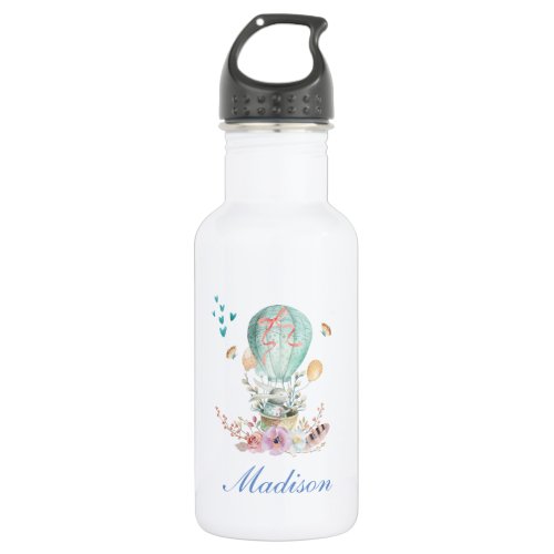 Whimsical Bunny Riding in a Hot Air Balloon Stainless Steel Water Bottle