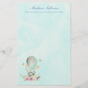 Whimsical Bunny Riding in a Hot Air Balloon Stationery