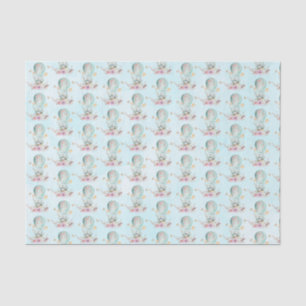 Whimsical Bunny Riding in a Hot Air Balloon Tissue Paper