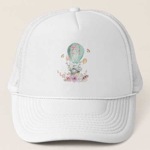 Whimsical Bunny Riding in a Hot Air Balloon Trucker Hat