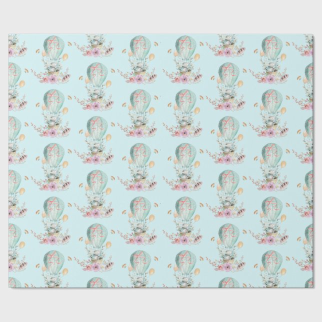Whimsical Bunny Riding in a Hot Air Balloon Wrapping Paper (Seam)