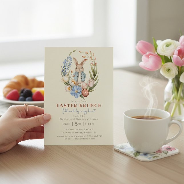 Whimsical Bunny Springtime Floral Easter Brunch In Invitation (Creator Uploaded)