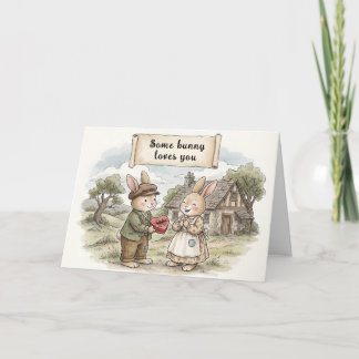 Whimsical Bunny Sweethearts Folded Holiday Card