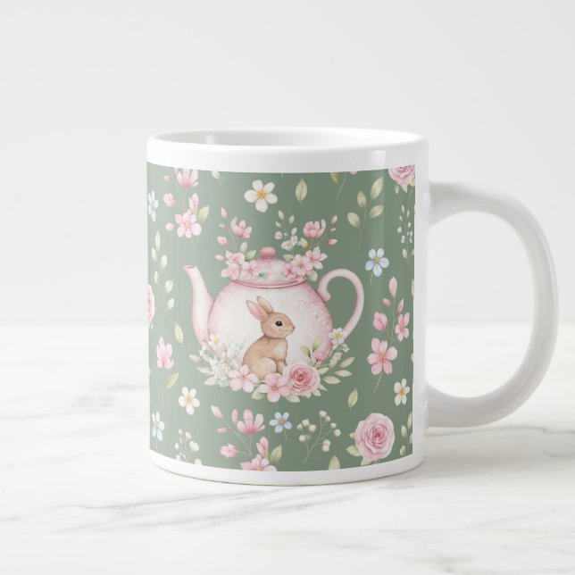 Whimsical Bunny Teapot Floral Spring  Giant Coffee Mug (Right)
