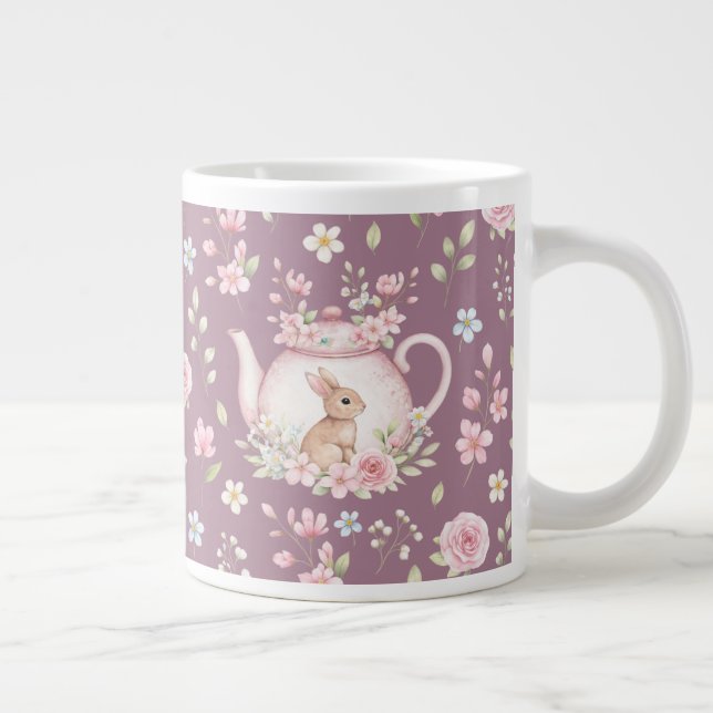 Whimsical Bunny Teapot Floral Spring  Giant Coffee Mug (Right)