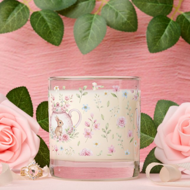 Whimsical Bunny Teapot Floral Spring  Scented Candle (Wedding)