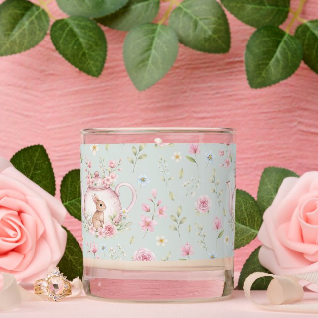 Whimsical Bunny Teapot Floral Spring  Scented Candle (Wedding)