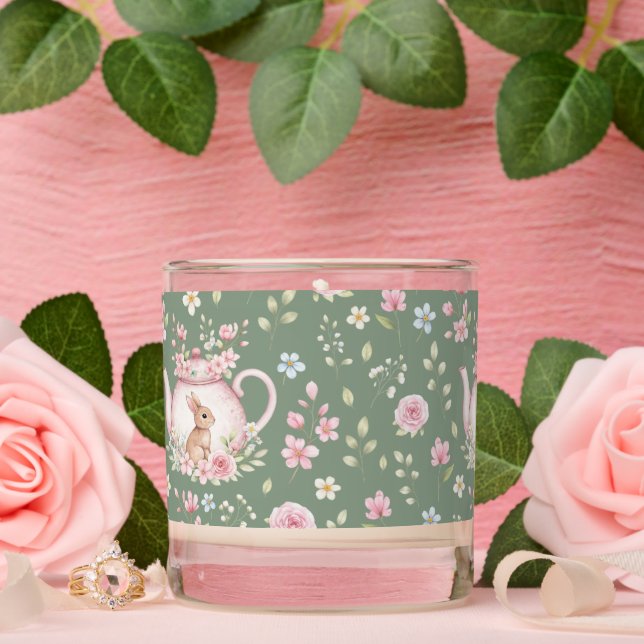 Whimsical Bunny Teapot Floral Spring  Scented Candle (Wedding)
