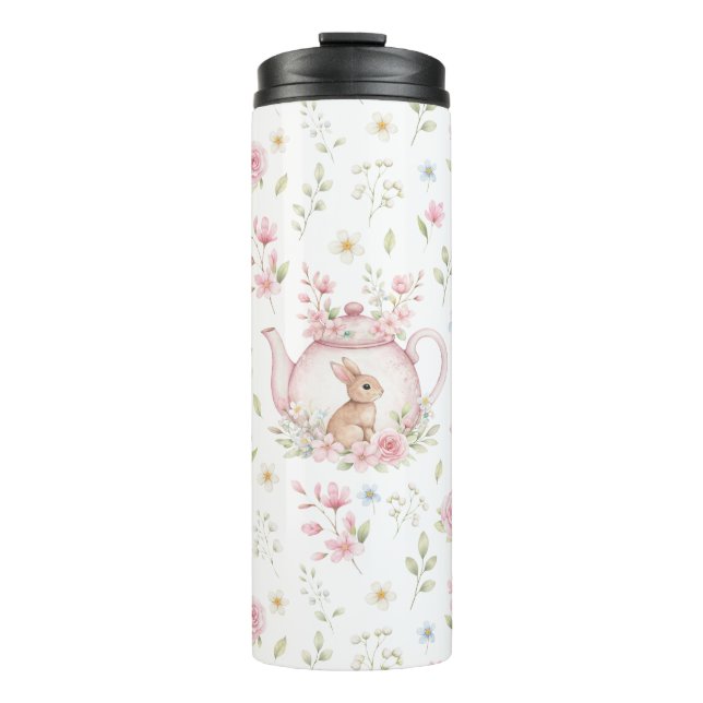 Whimsical Bunny Teapot Floral Spring  Thermal Tumbler (Front)